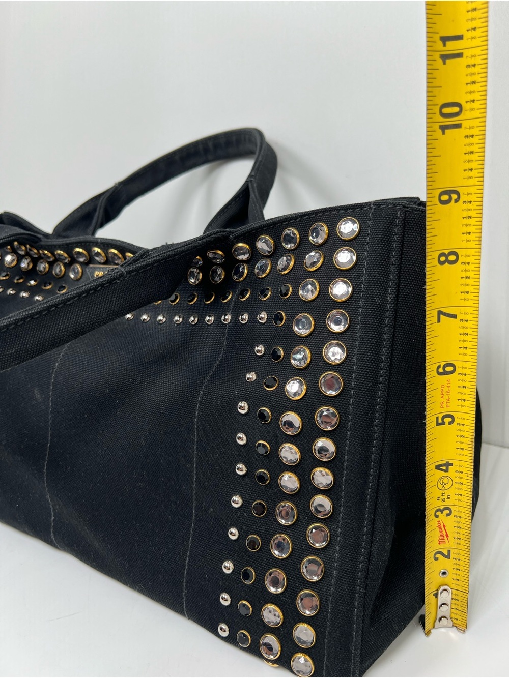 PRADA Tote Bag Canapa studs canvas Nero (Black) Women - Picture 11 of 13